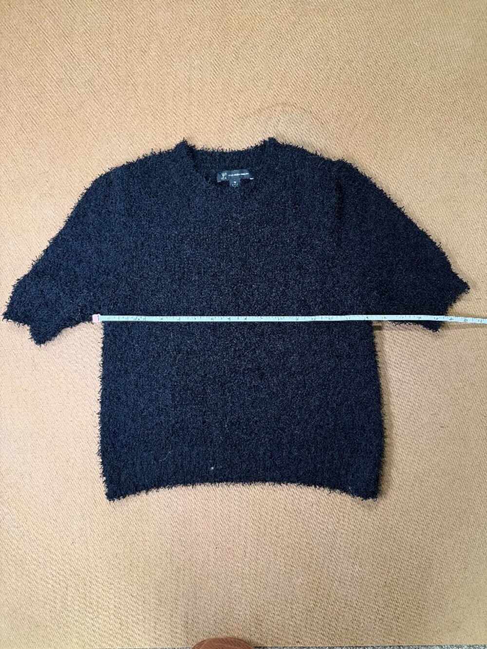 INC International Concepts Black Fuzzy Short Sleeve Sweater Top Size M